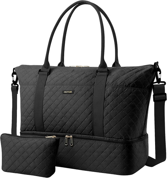 Travel Bags for Women - Lightweight Overnight Holdall Bag, Large Carry on Luggage Weekend Bag with Shoe Compartment & Toiletry Bag, Travel Duffel Sport Gym Tote, Black, 34.0 X 45.0 X 20.0 Cm