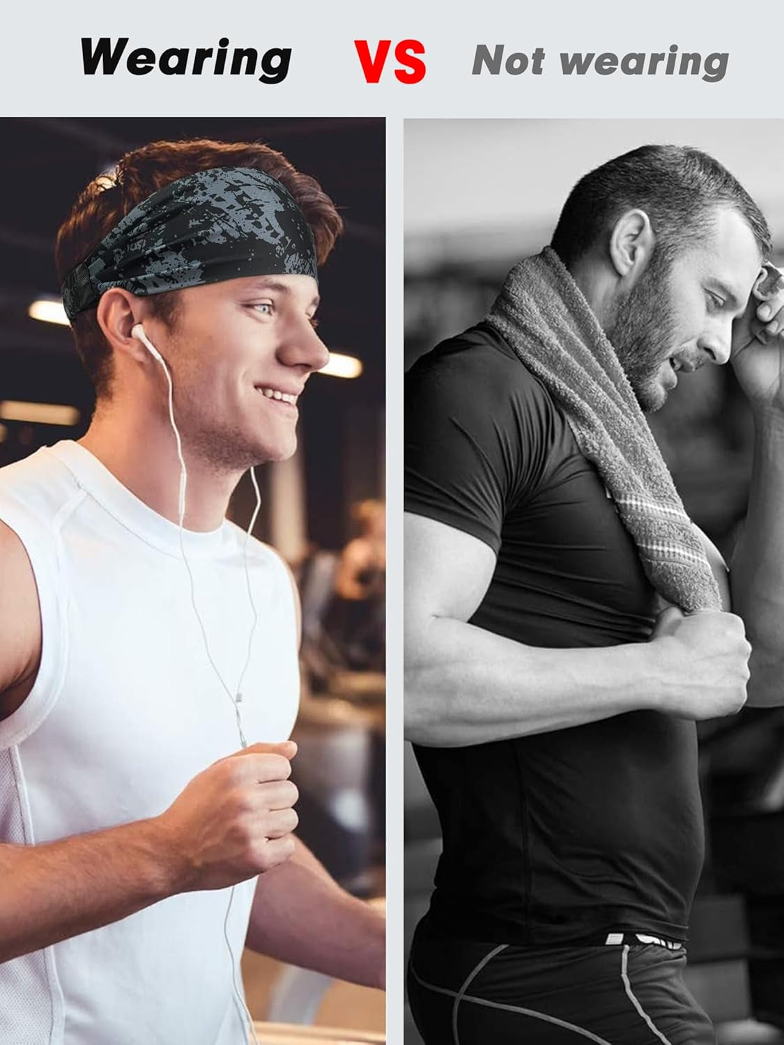 Headbands for Men, Sweat Bands Head Sports Hair Bands Elastic Head Bands Men Running Gym Accessories 5 Pack