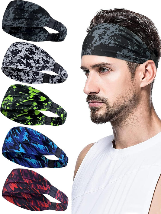 Headbands for Men, Sweat Bands Head Sports Hair Bands Elastic Head Bands Men Running Gym Accessories 5 Pack