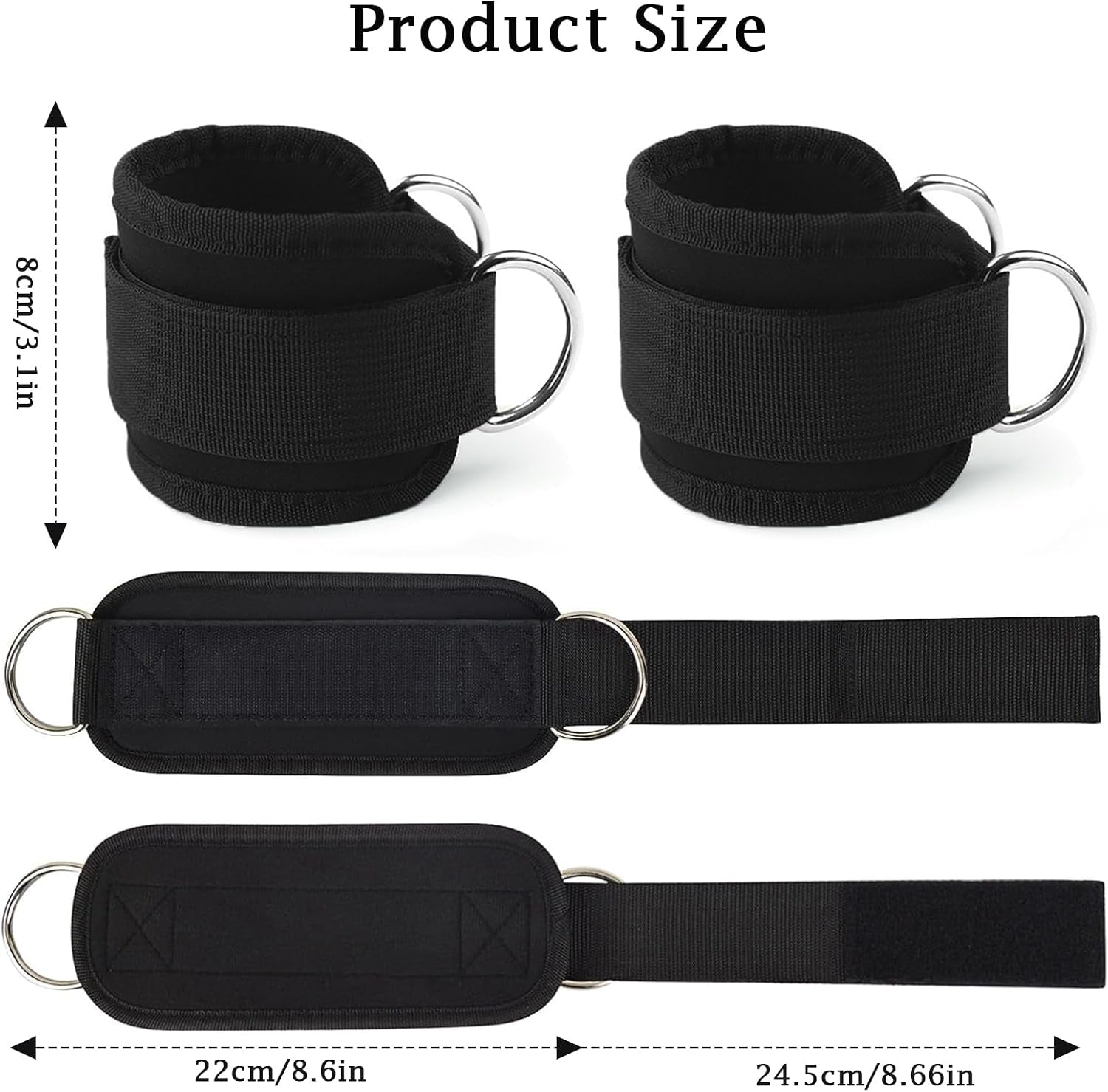 Ankle Straps for Cable Machines, Gym Cuffs with Double D-Ring, Weight Lifting Leg Workout Attachment, Kickback Ankle Straps