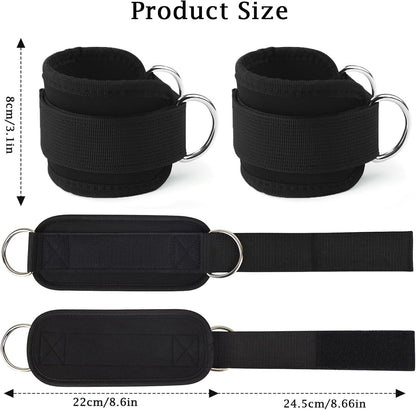 Ankle Straps for Cable Machines, Gym Cuffs with Double D-Ring, Weight Lifting Leg Workout Attachment, Kickback Ankle Straps