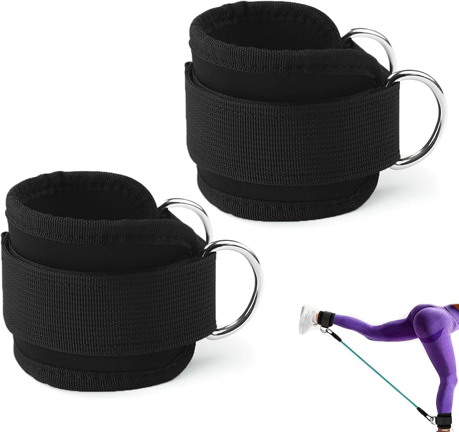 Ankle Straps for Cable Machines, Gym Cuffs with Double D-Ring, Weight Lifting Leg Workout Attachment, Kickback Ankle Straps