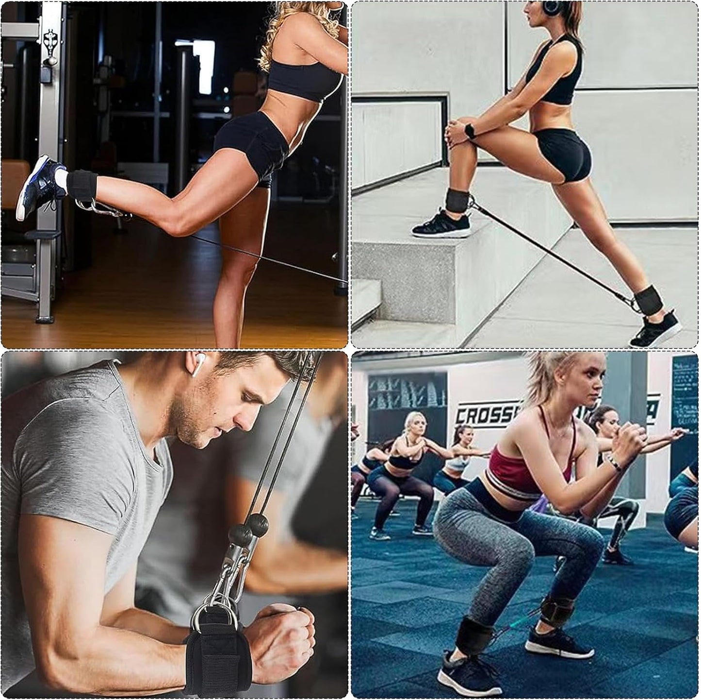 Ankle Straps for Cable Machines, Gym Cuffs with Double D-Ring, Weight Lifting Leg Workout Attachment, Kickback Ankle Straps