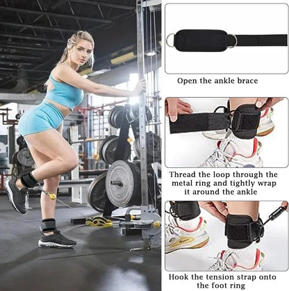 Ankle Straps for Cable Machines, Gym Cuffs with Double D-Ring, Weight Lifting Leg Workout Attachment, Kickback Ankle Straps