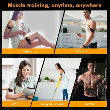EMS Muscle Stimulator, Portable Electric ABS Stimulator | AB Trainer, Six Pack Machine, 6 Modes, 19 Intensities, Toning Full Body Abdominal/Arm/Legs/Hip, Men and Women, 13 Gel, Orange