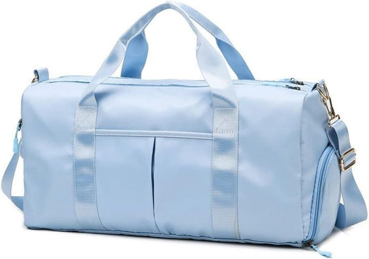 Gym Bag with Shoe Compartment Travel Duffle Bag for Men and Women 45L Waterproof Light Weight Sports Bags for Weekender Swimming Football Basketball (45L,Light Blue)