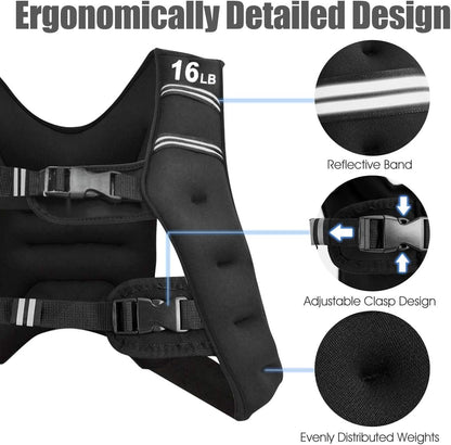 Weighted Vest for Women Men Kids, 16Lb/20Lb/30Lb Body Weight Vests with Reflective Stripe, Adjustable Weight Loss Workout Equipment for Fitness, Strength Training, Running, Walking, Jogging