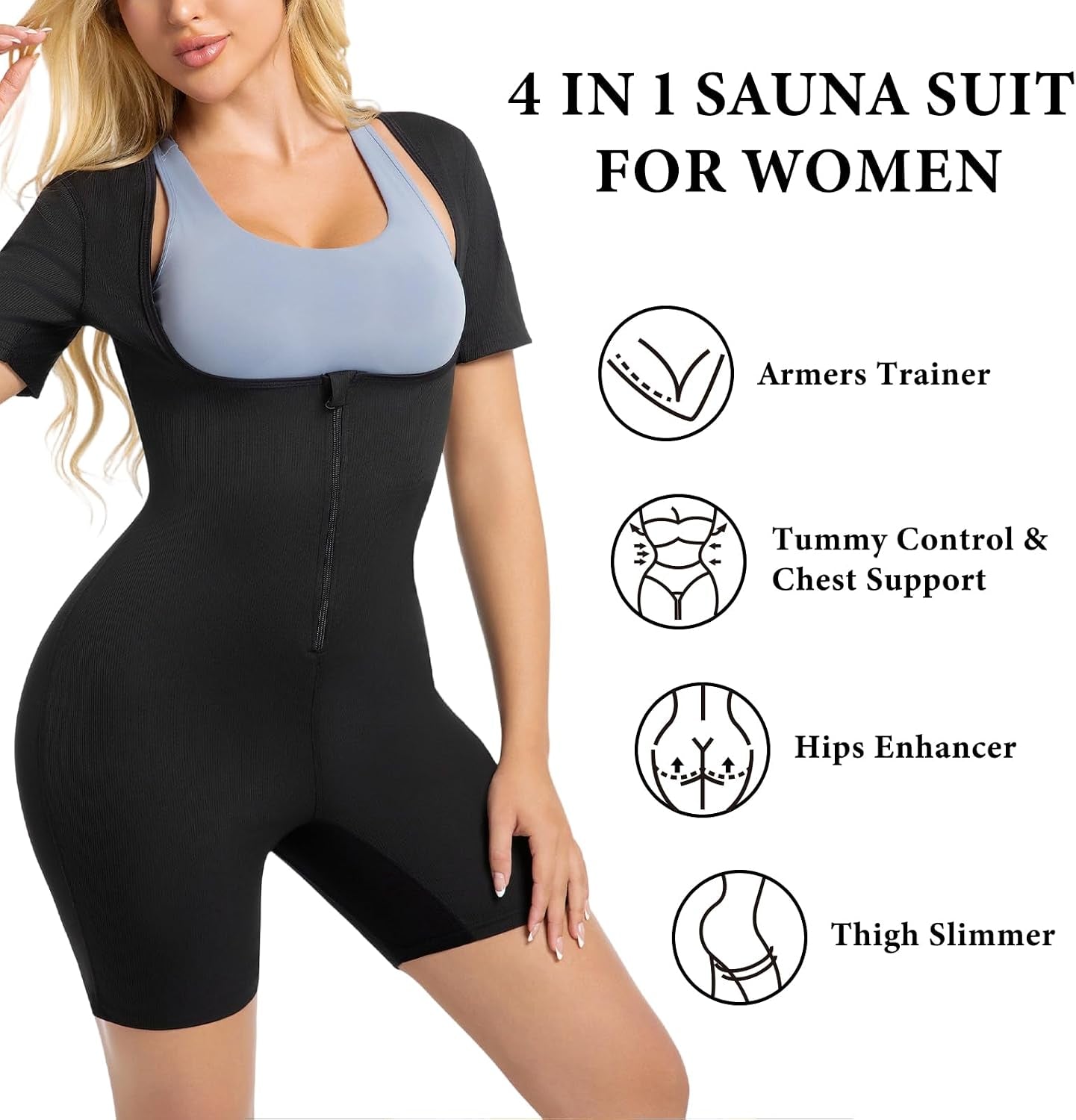 Full-Body Sauna Suit, 4 in 1 Sweat Suit Women Weight Loss Shaper Equipment, Lightweight Sweat-Proof Sauna Suits, Sweat Vest High Waist Trimmer for Jogging, Exercise
